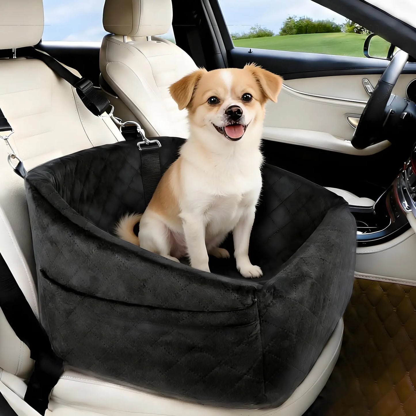 Dog Booster Car Seat, Detachable Washable with Safety Belt for Small Medium Puppies Cats Under 30-35 LB