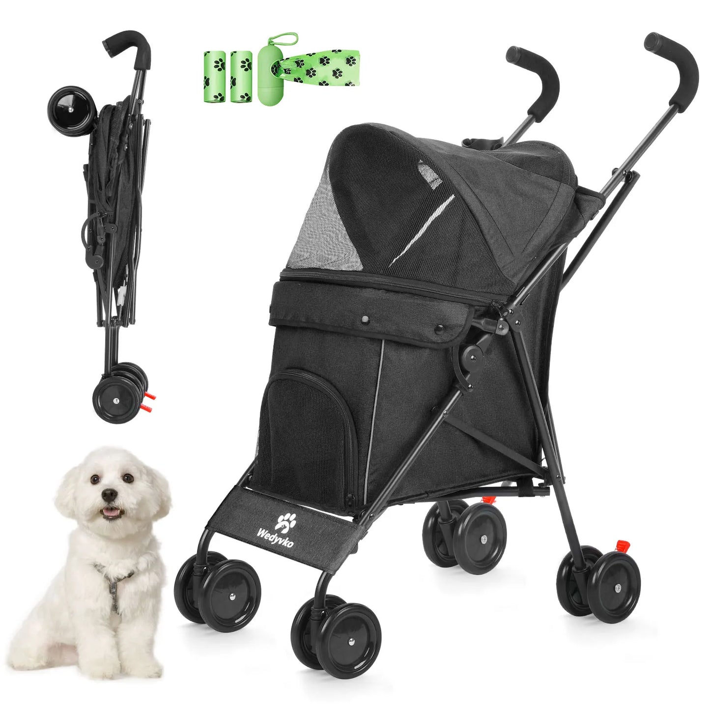 4 Wheels Stroller Rotate with Brakes for Dogs/Cats Travel