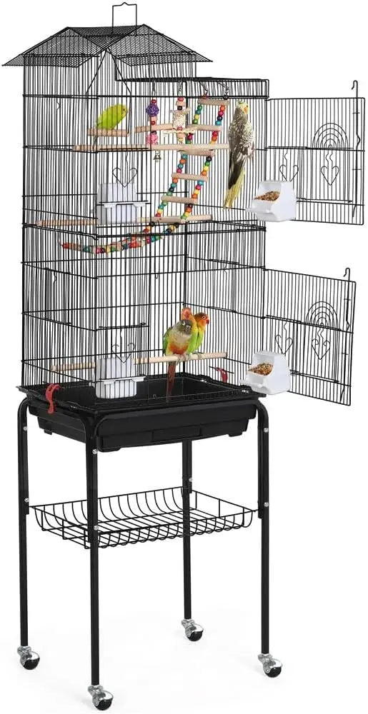 Medium Parrot Cage with Rolling Stand, Safe Design for Small Birds, Easy Assembly and Cleaning