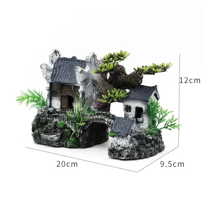 Simulation Decoration Fish Tank Ornament |  Resin Aquarium Decor Landscape House Model