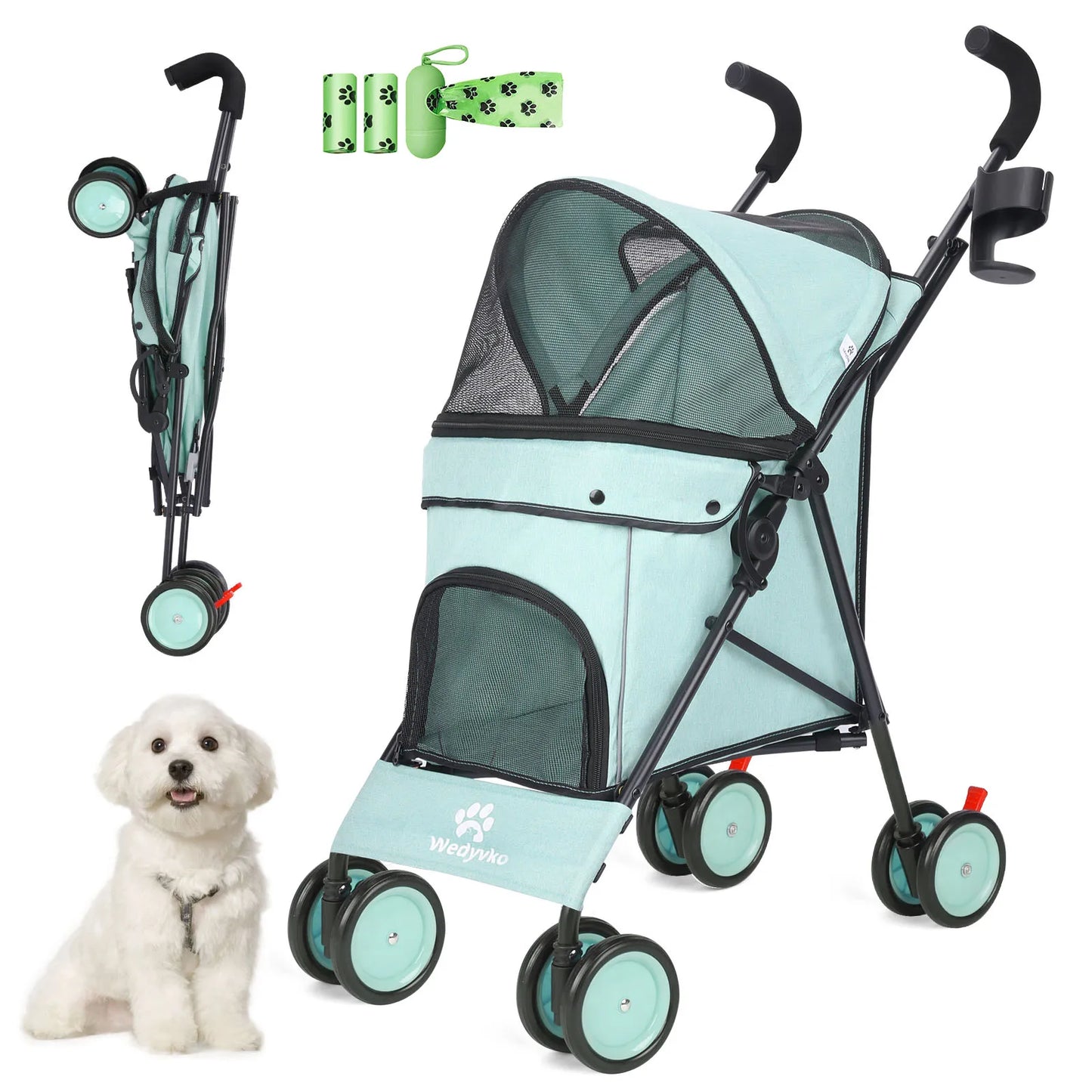 4 Wheels Stroller Rotate with Brakes for Dogs/Cats Travel