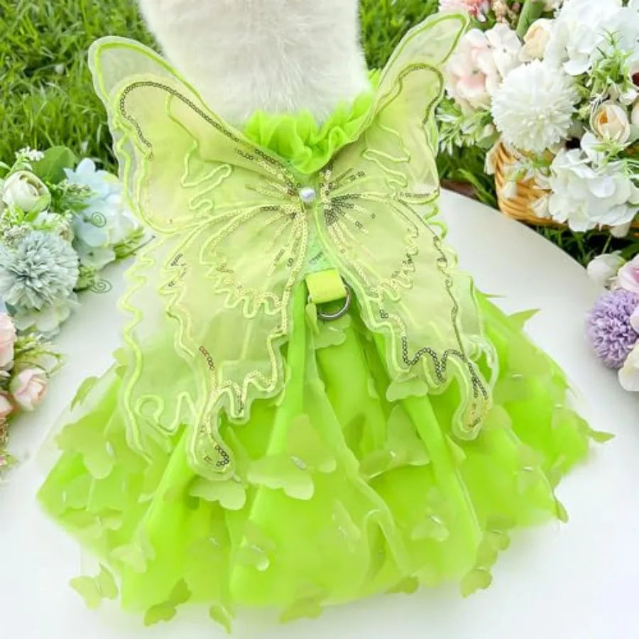 【Spot goods】Rainbow Butterfly Dog Dresses for Small Dog |  Lace Tutu Princess Dress Cat Outfit Butterfly Costume