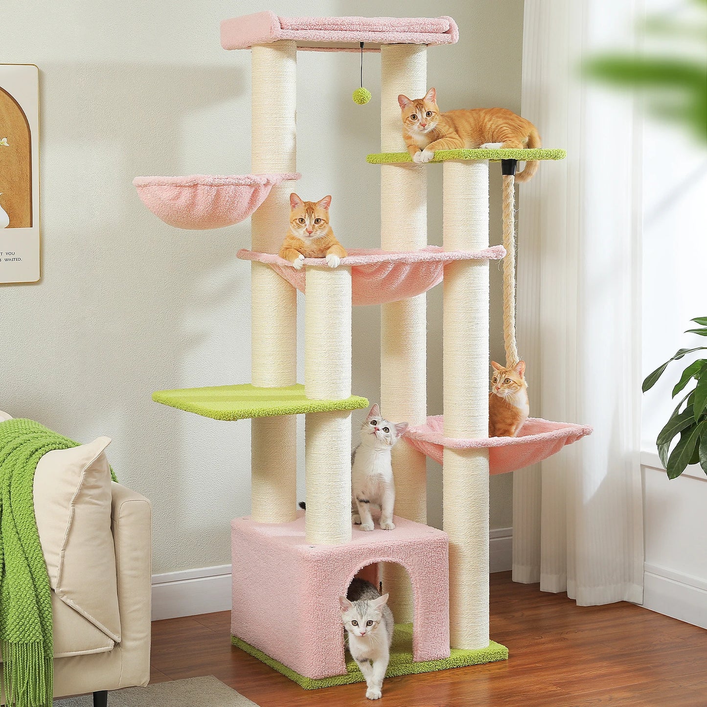 Large Tree Robust Cat Tower with Several Levels| Cat House Climbing Tree with Hammock 11 Sisal Posts  Perch