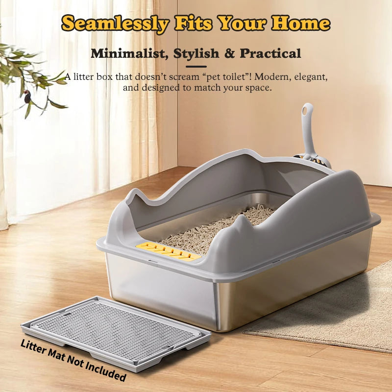 Stainless Steel Cat Litter Box With Lid, XL Metal For Big Cats, Never Absorbs Odors, Non-Sticky, Easy Clean, Anti-Urine Leakage
