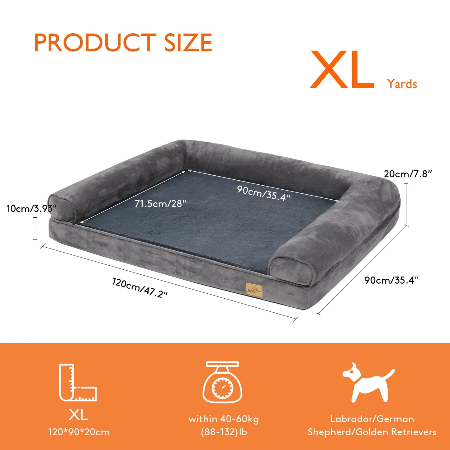 Extra Large Orthopedic Pet Mattress | Couch Sleeping Bed Cushion with Removable Washable Cover Soft Sponge Foam