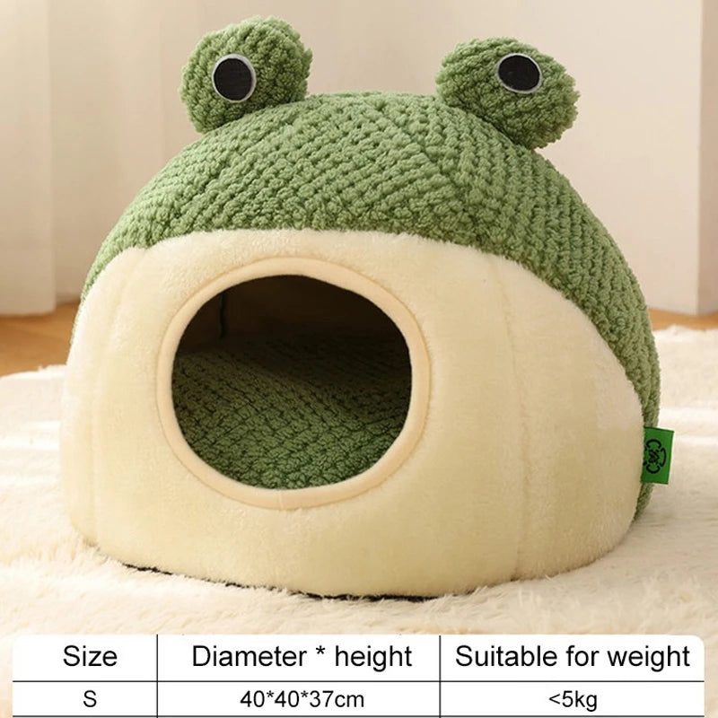 New Pet Nest Winter Warm Dog Den Cat Villa Plush Pets Mattress Small Frog Shape Semi Enclosed Kitten Puppy House Pet Supplies