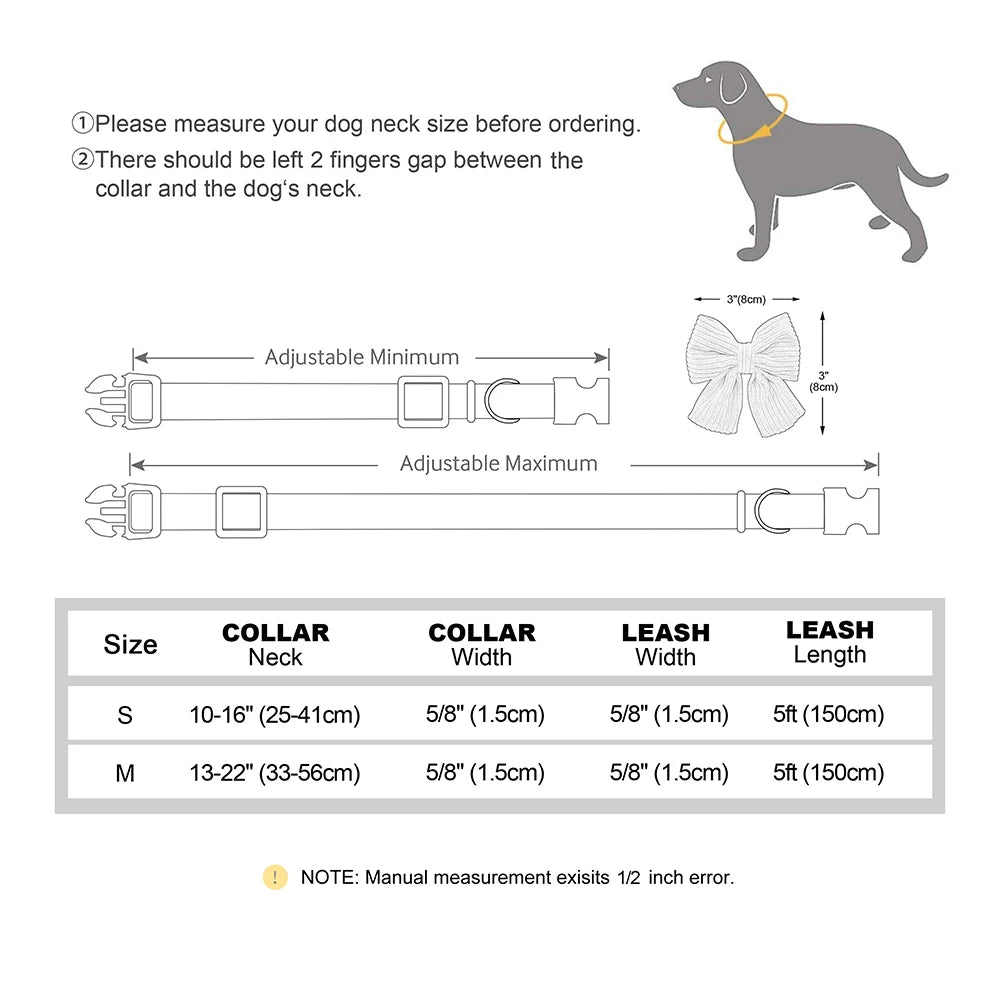 Dog Collar Leash Set Cute Bowknot |  Soft Velvet Pet Necklace Leashes  For Small Medium Dogs