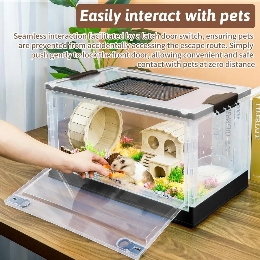 Portable and Foldable Hamster Cages with Wheels, Castle Habitat and Exercise Wheel for Easy Movement and Storage Ideal for Guinea