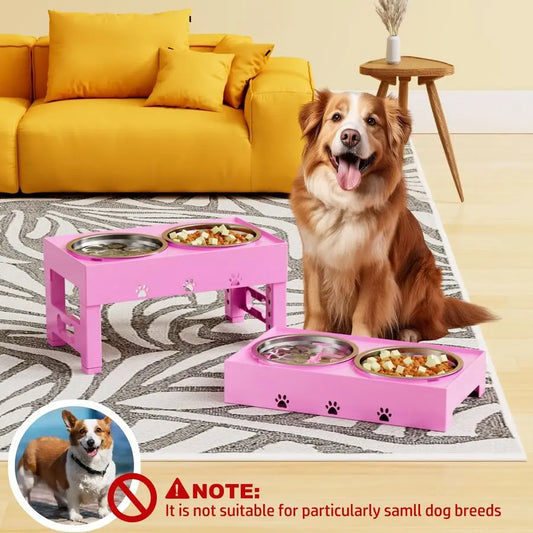 Dog Bowls with Mat, Raised Dog Bowl Stand with 2 Stainless Steel Bowls, 5 Height Adjustable 3.1, 9, 10, 11, 12 Nonslip Feed