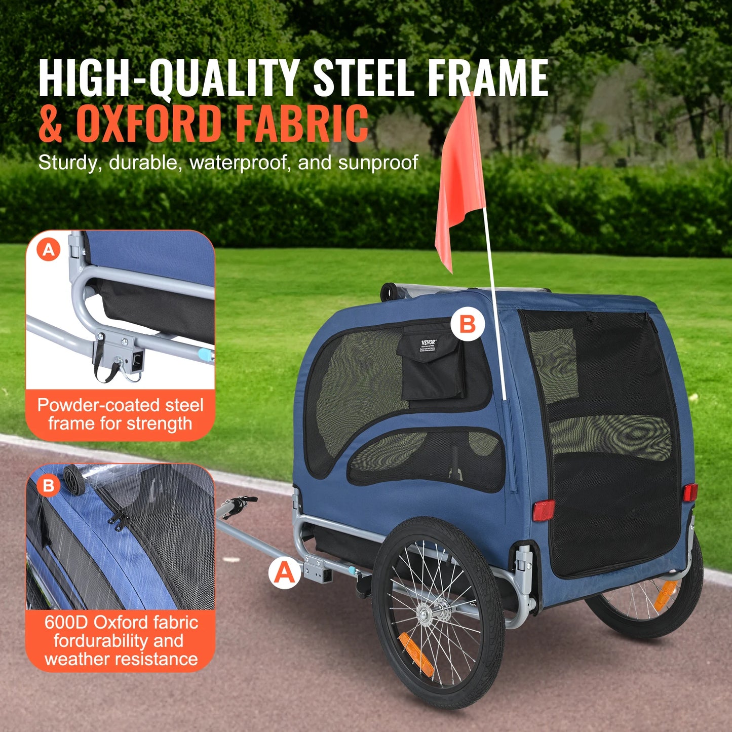 SucceBuy 100lbs Pet Cart Bicycle Carrier, Dog Bike Trailer with Coupler, Reflectors, Flag, Collapsible to Store for Dogs Travel