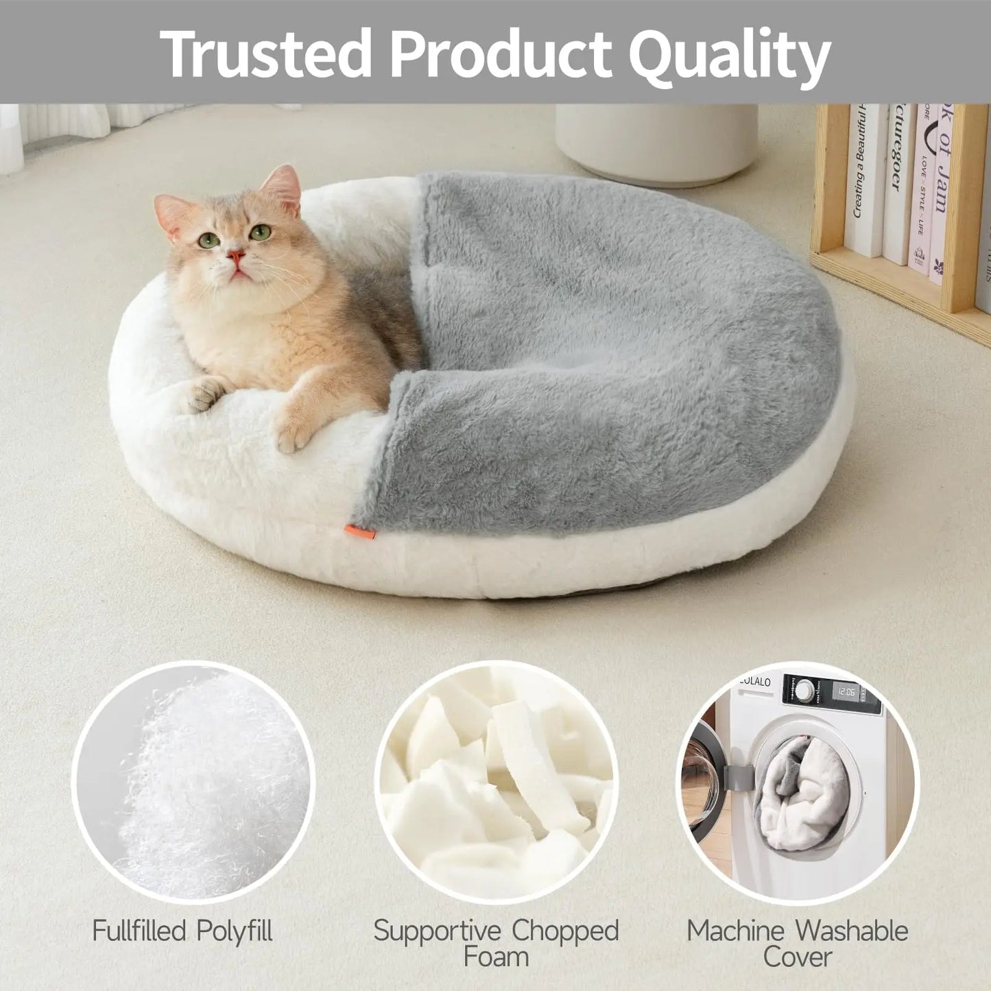 MEWOOFUN Cat Bed Cav | Cute Enclosed Bed With Blanket Washable | Non Slip Base for Kitten and Puppy (22' x 22')
