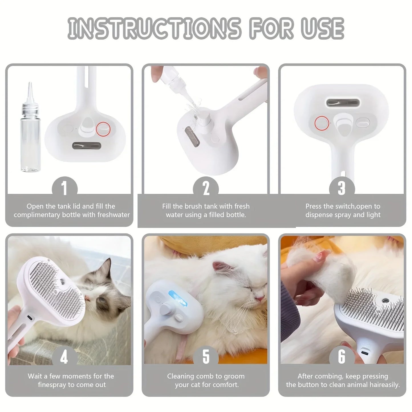 Upgraded Pet Spray Grooming Comb Steamy Floating Hair Removal Cleaning Brush Styling for Dogs & Cats Accessories