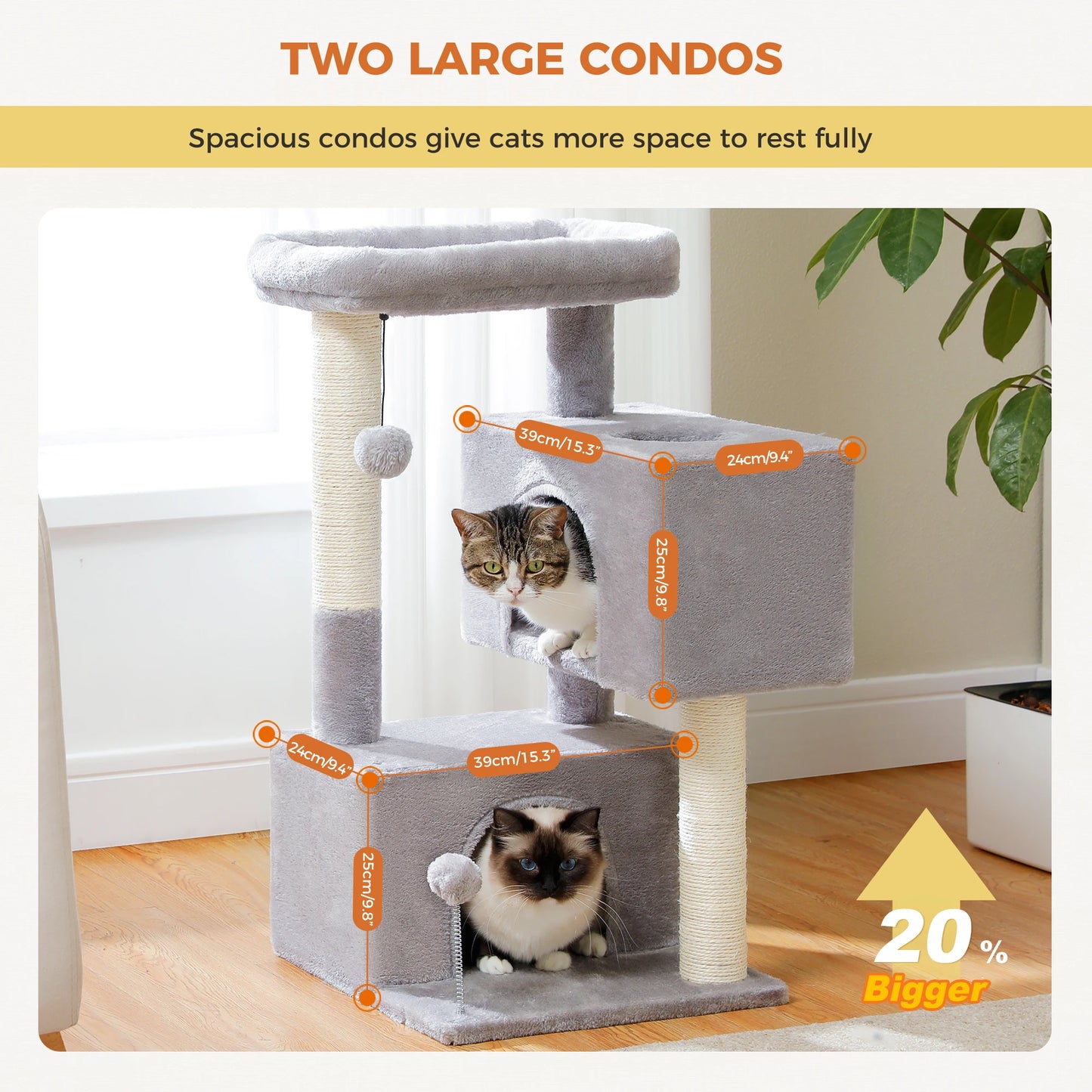 Large Cat Tree for Indoor Cats Multi-Level Tower with Spacious Condos Sisal Scratching Pad House Accessories Cat Toys