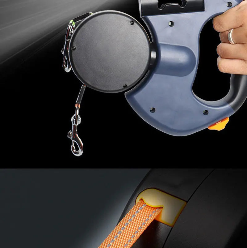 3in1 Double Head Automatic retractable Dog leash Flashlight Poop Bag Dispenser Reflective Pet Cat Extendable Puppy Traction Rope