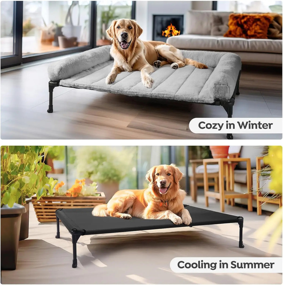 Elevated Orthopedic Dog Bed with Plush Bolster, Large Pet Sofa Cot, Removable Washable Mat, Non-Slip Feet, Grey