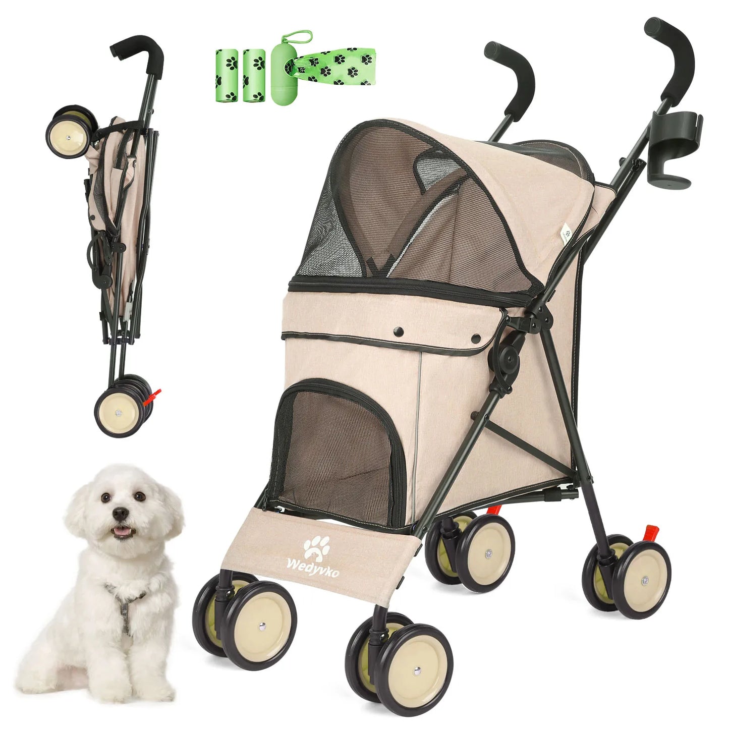 4 Wheels Stroller Rotate with Brakes for Dogs/Cats Travel