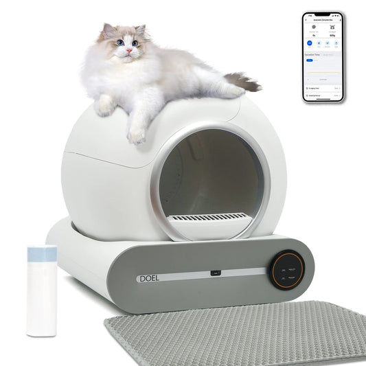 DOEL Self Cleaning Cat Litter Box 65L Automatic w/ Trash Bag & Litter Mat Smart Cat Toilet App Control 2.4G WiFi