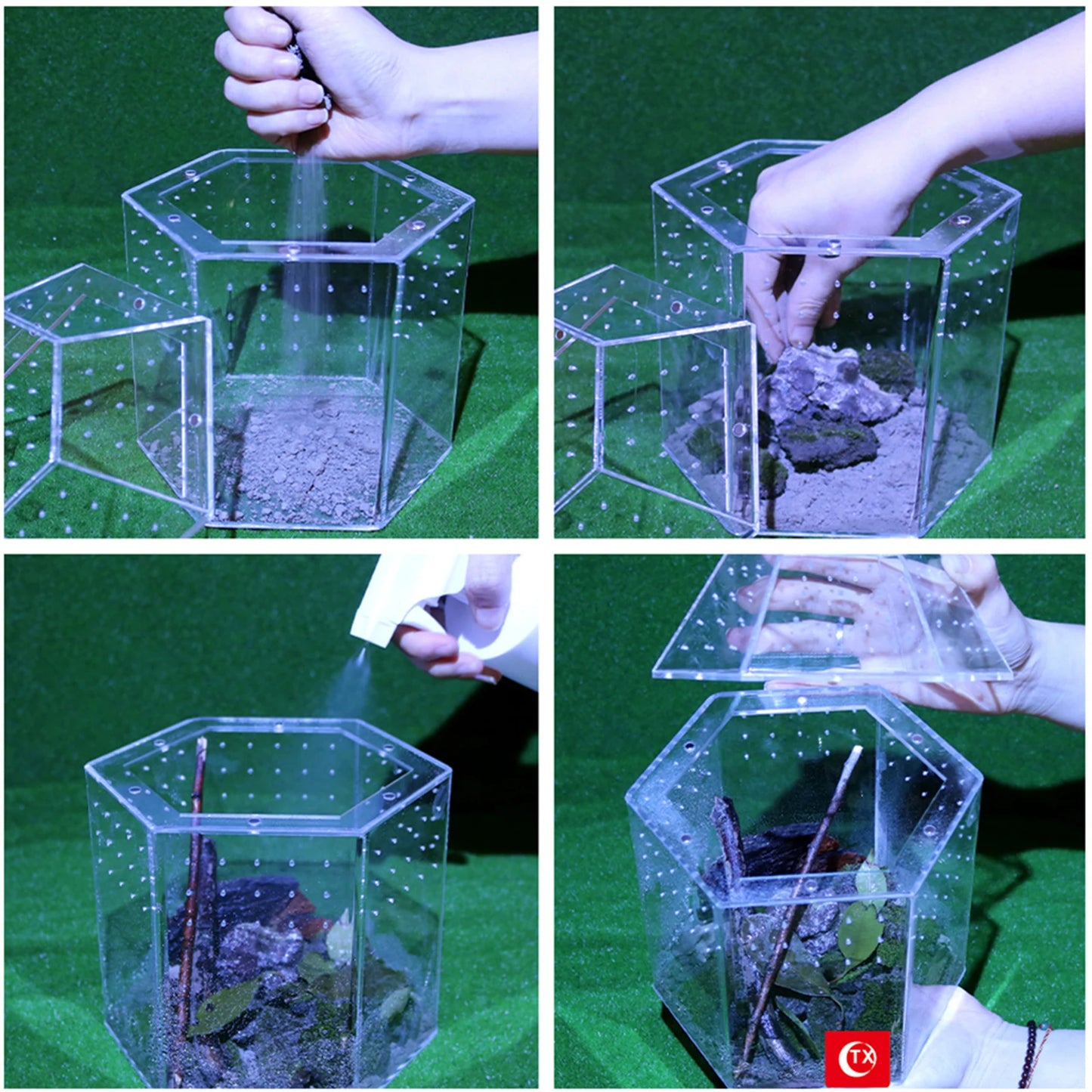 Jumping Spider Enclosure Acrylic Terrarium Habitat All-Side Ventilation, Reptile Breeding Box, Ventilated for Frog, Crickets, Snails