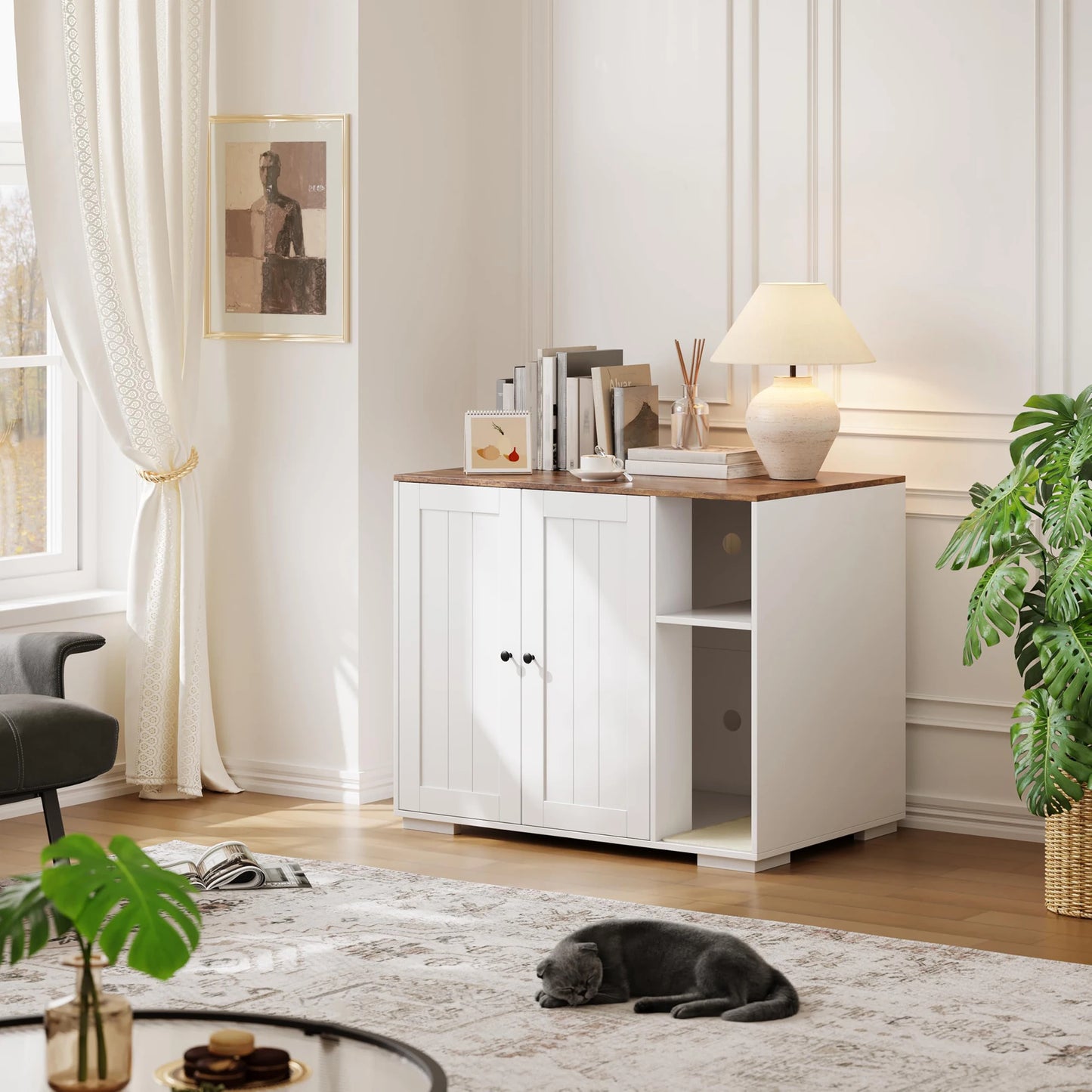 Cat Litter Enclosure For Litter Robot 3/4 Automatic Litter Box Dog-Proof Shelf Power Outlet  Easy Assembly