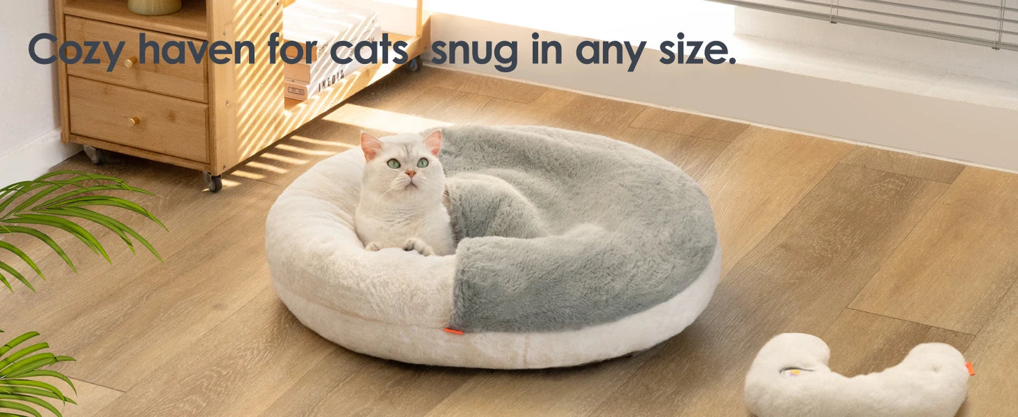 MEWOOFUN Cat Bed Cav | Cute Enclosed Bed With Blanket Washable | Non Slip Base for Kitten and Puppy (22' x 22')