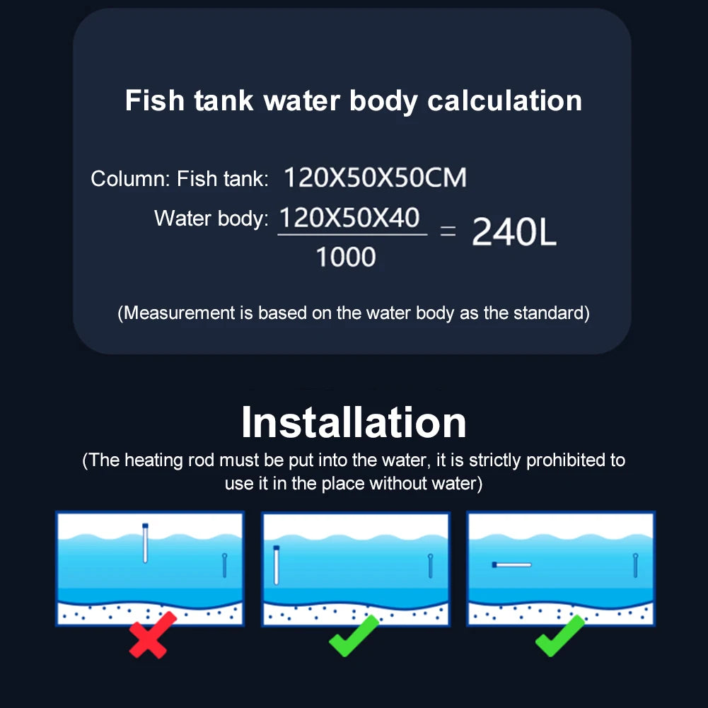 Aquarium Submersible Heater with Suction Cup | Fish Tank Thermostat Dual Probe Temperature | Adjustment Digital Display
