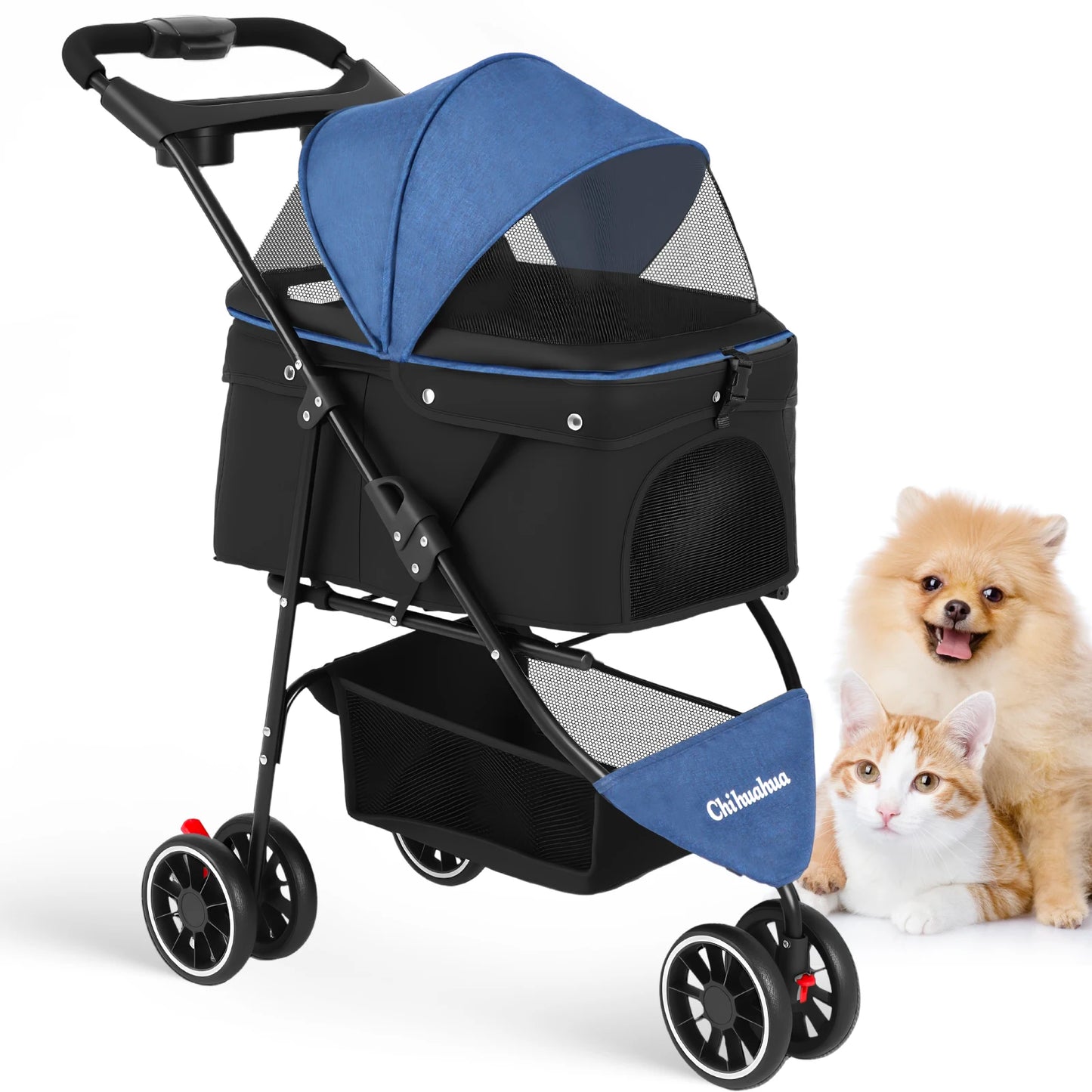 Pet Stroller For Small Puppy Dogs & Cats Travel Portable, Foldable Carrier