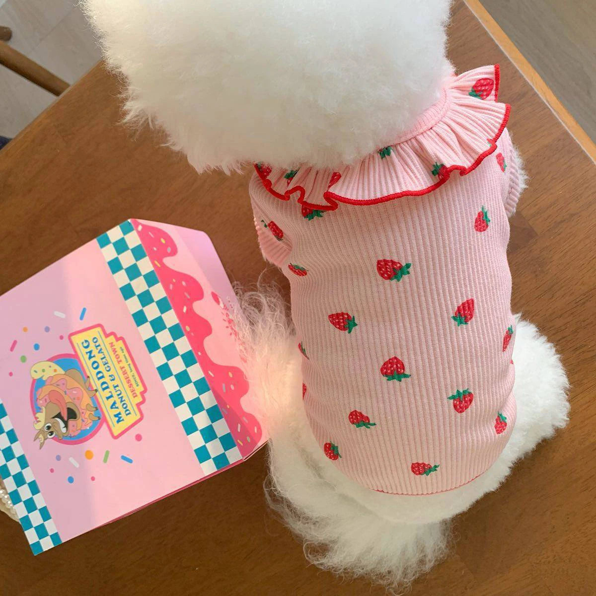 Strawberry Small Dog Clothes | Summer Breathable Clothing  for Small Cat/Dog Vest Ruffled Collar