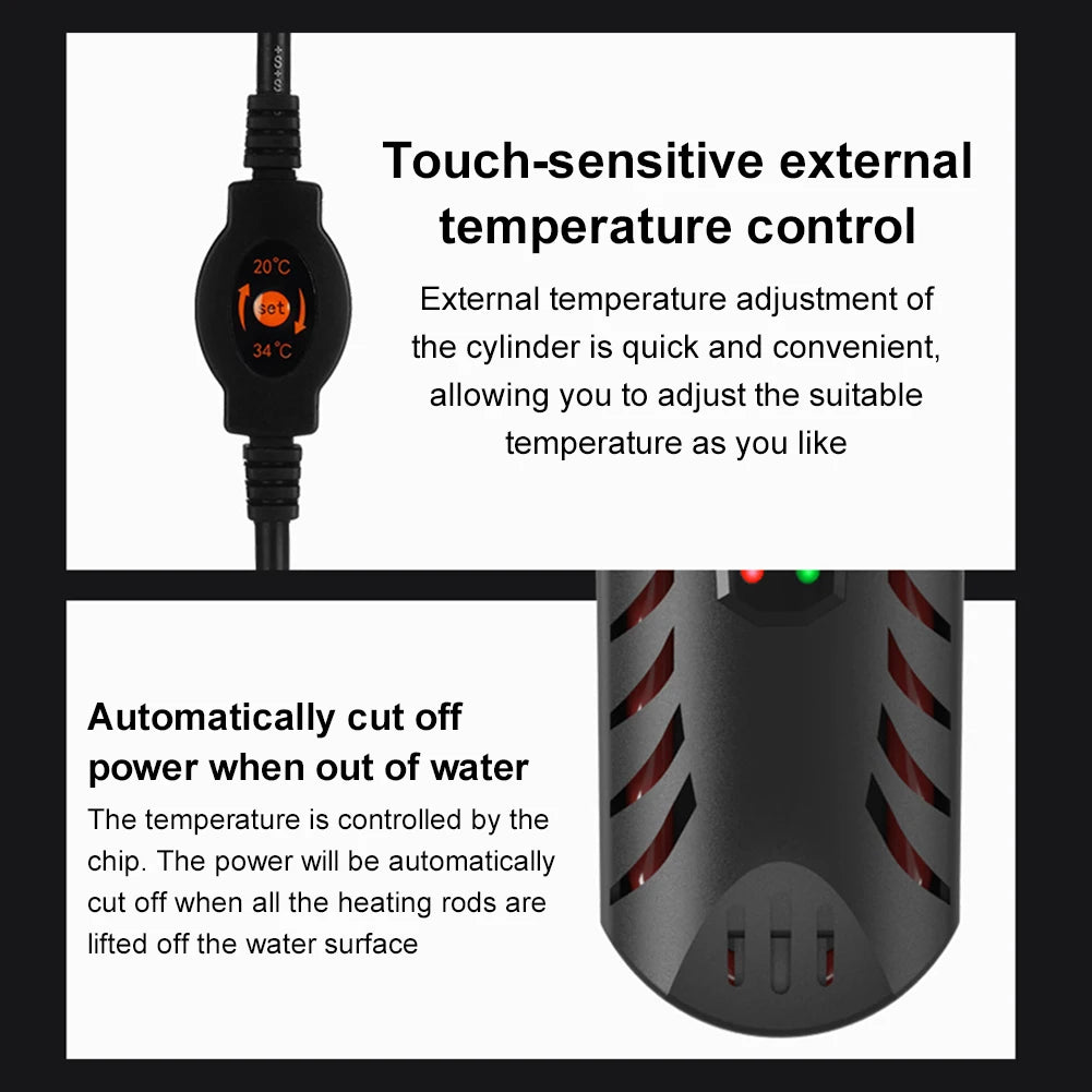 Aquarium Submersible Heater with Suction Cup | Fish Tank Thermostat Dual Probe Temperature | Adjustment Digital Display