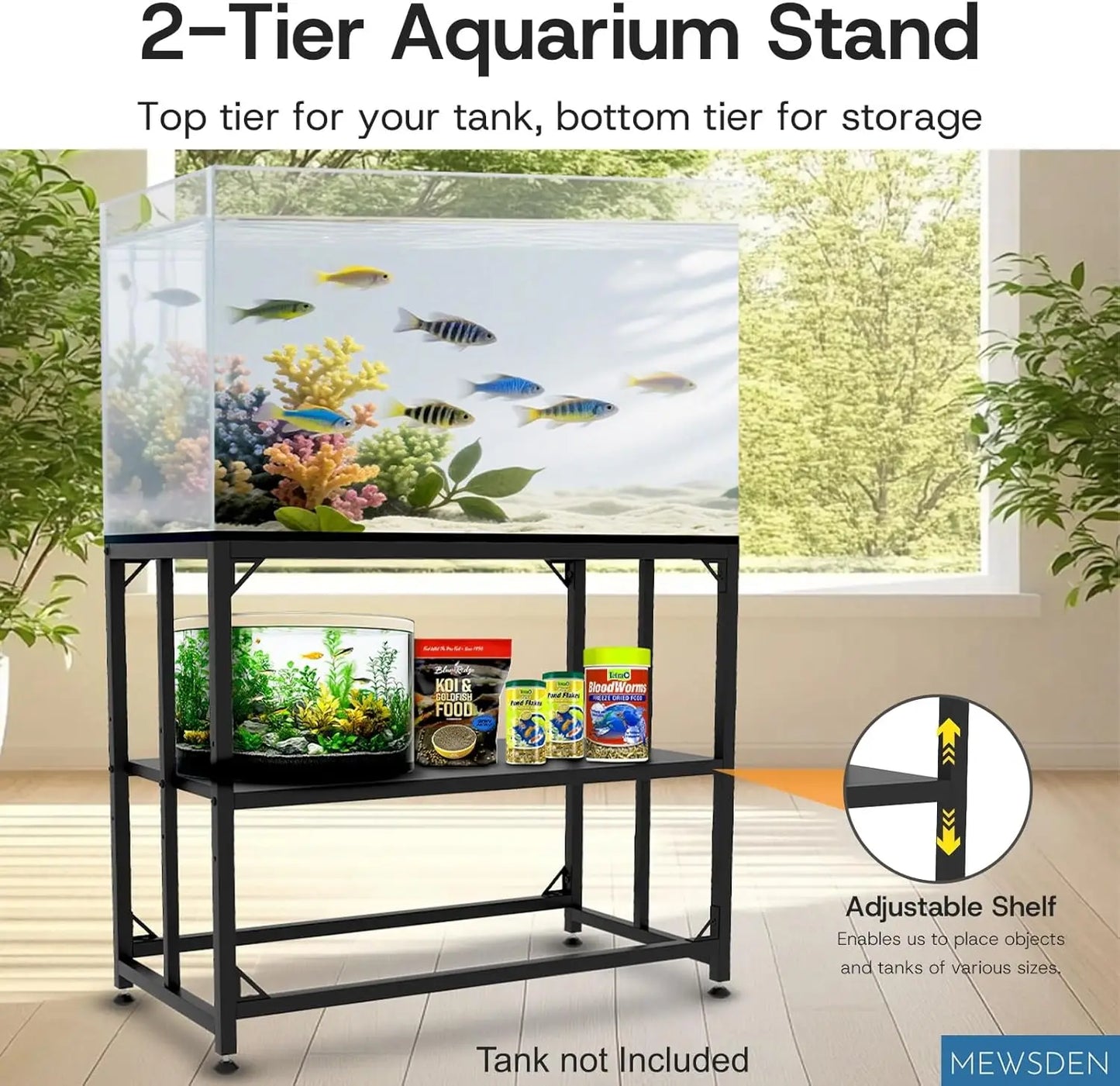 40 Gallon Heavy Duty Metal Aquarium Stand with 2-Tier Storage, 660LBS Capacity for Fish & Reptile Tanks (Black)