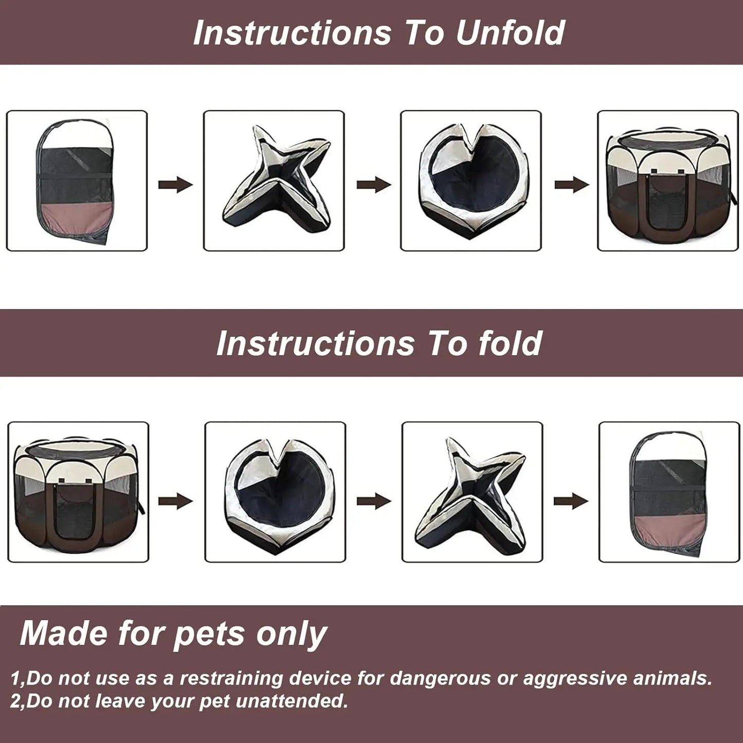 Portable Pet Playpen with Shade Cover & Travel Bag, Waterproof Dog/Cat Tent Includes Collapsible Bowl
