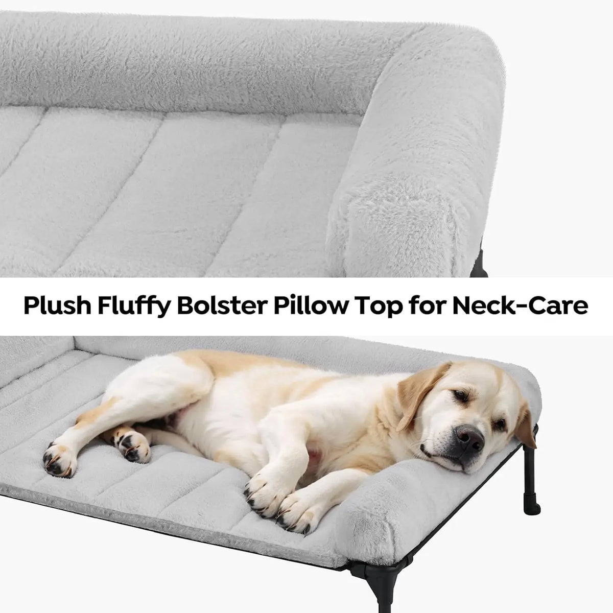 Elevated Orthopedic Dog Bed with Plush Bolster, Large Pet Sofa Cot, Removable Washable Mat, Non-Slip Feet, Grey