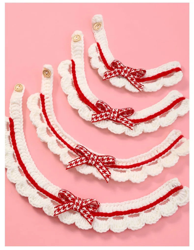 Cute Bow-knot Hand-knitted Saliva Towel  |  Adjustable Collar Decorative for  Dogs/ Cat  Pet  Accessories