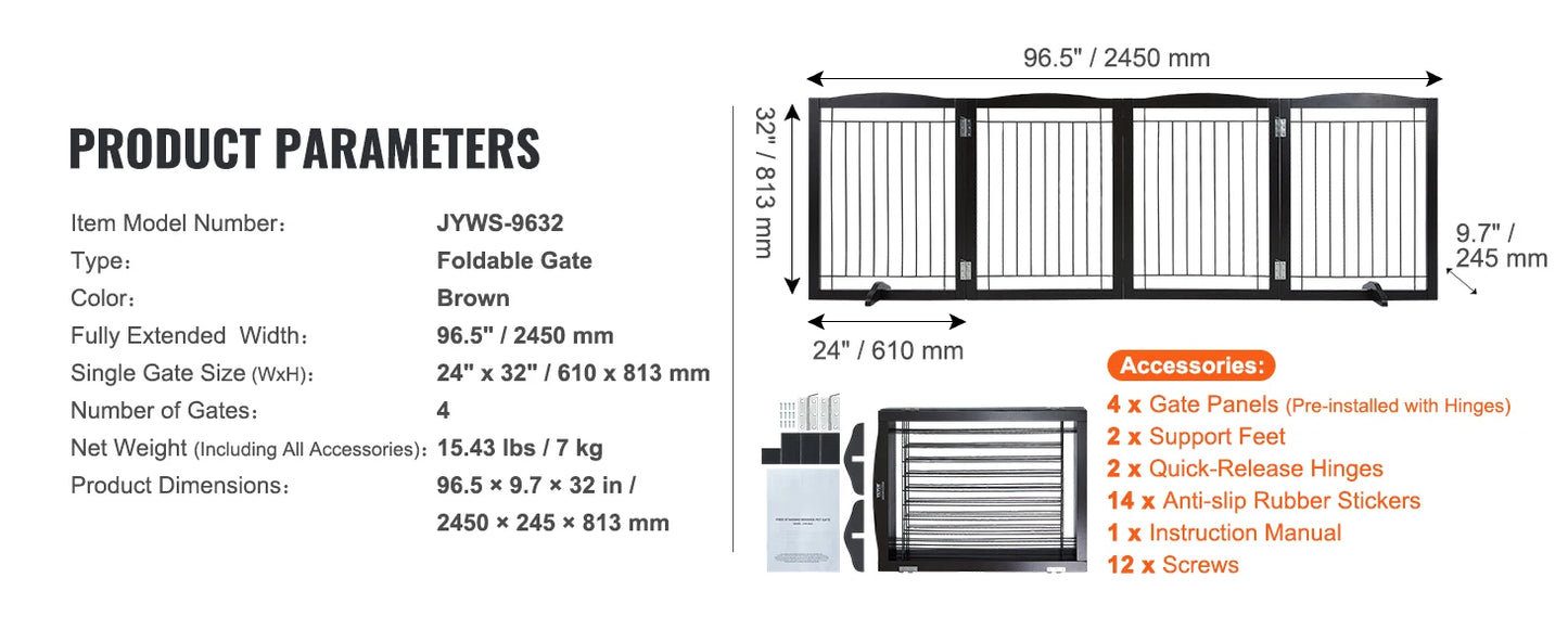 SucceBuy Free Standing Dog Gate 3 Panels | Foldable, Expandable  Dog Gate for Narrow Passageways