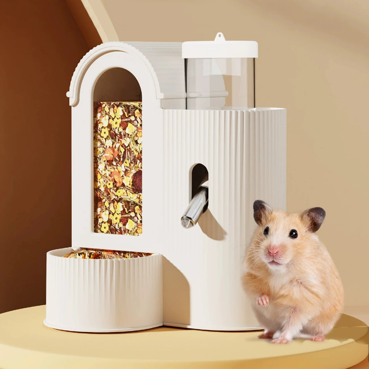2-in-1 Automatic Food Bowl Large Capacity Hamster Feeder  No Drip for Hamster, Guinea Pig, Rat and Small Animals