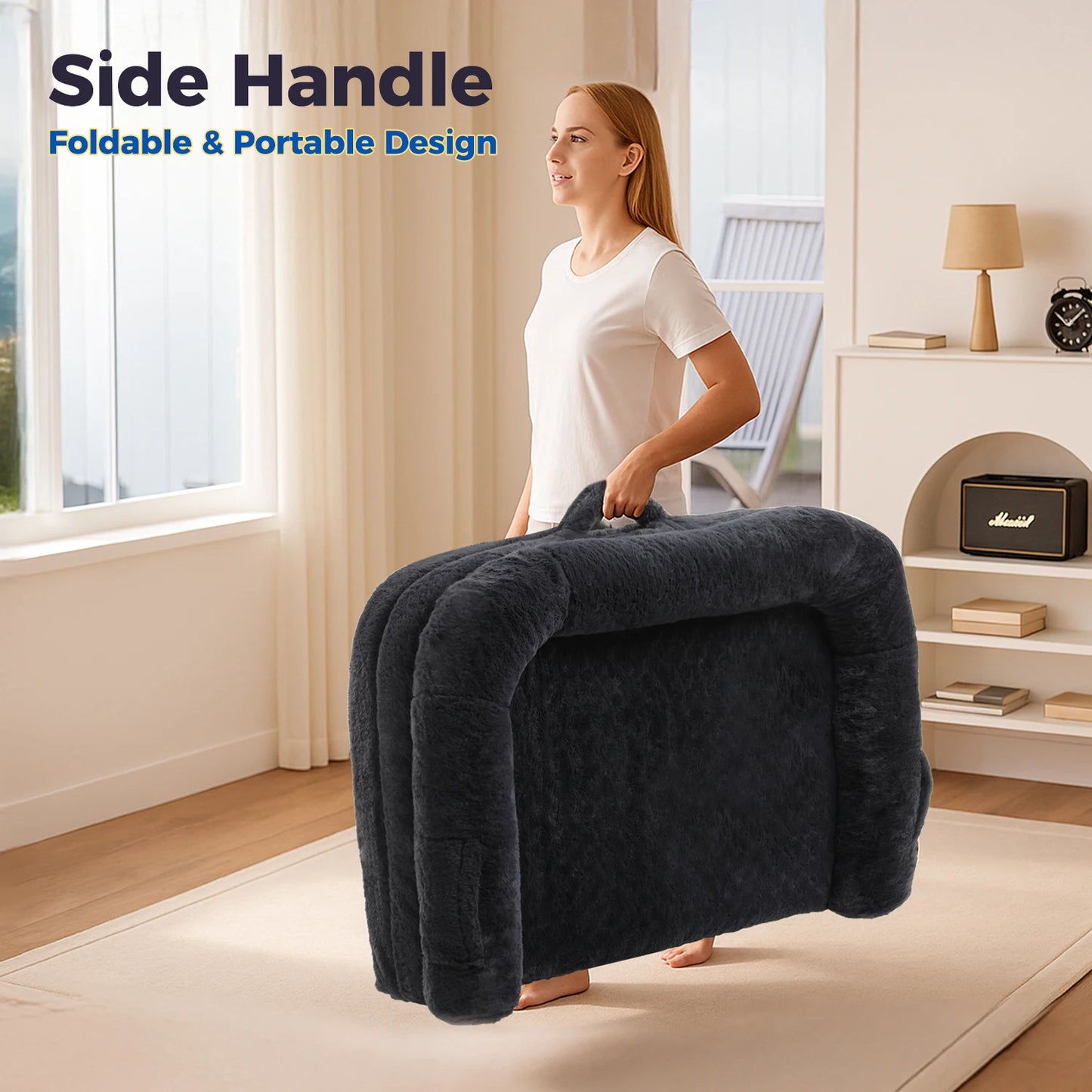Foldable Dog Bed, Plush Pet Couch Bed for Large Dogs, Washable Sofa Bed with Non-Slip Bottom
