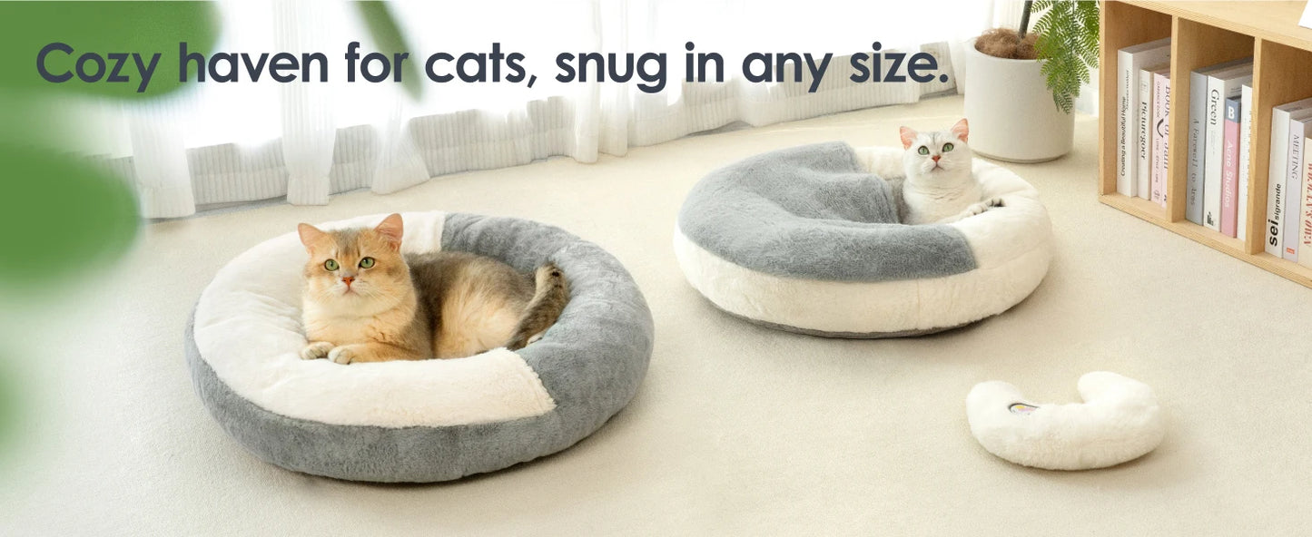 MEWOOFUN Cat Bed Cav | Cute Enclosed Bed With Blanket Washable | Non Slip Base for Kitten and Puppy (22' x 22')
