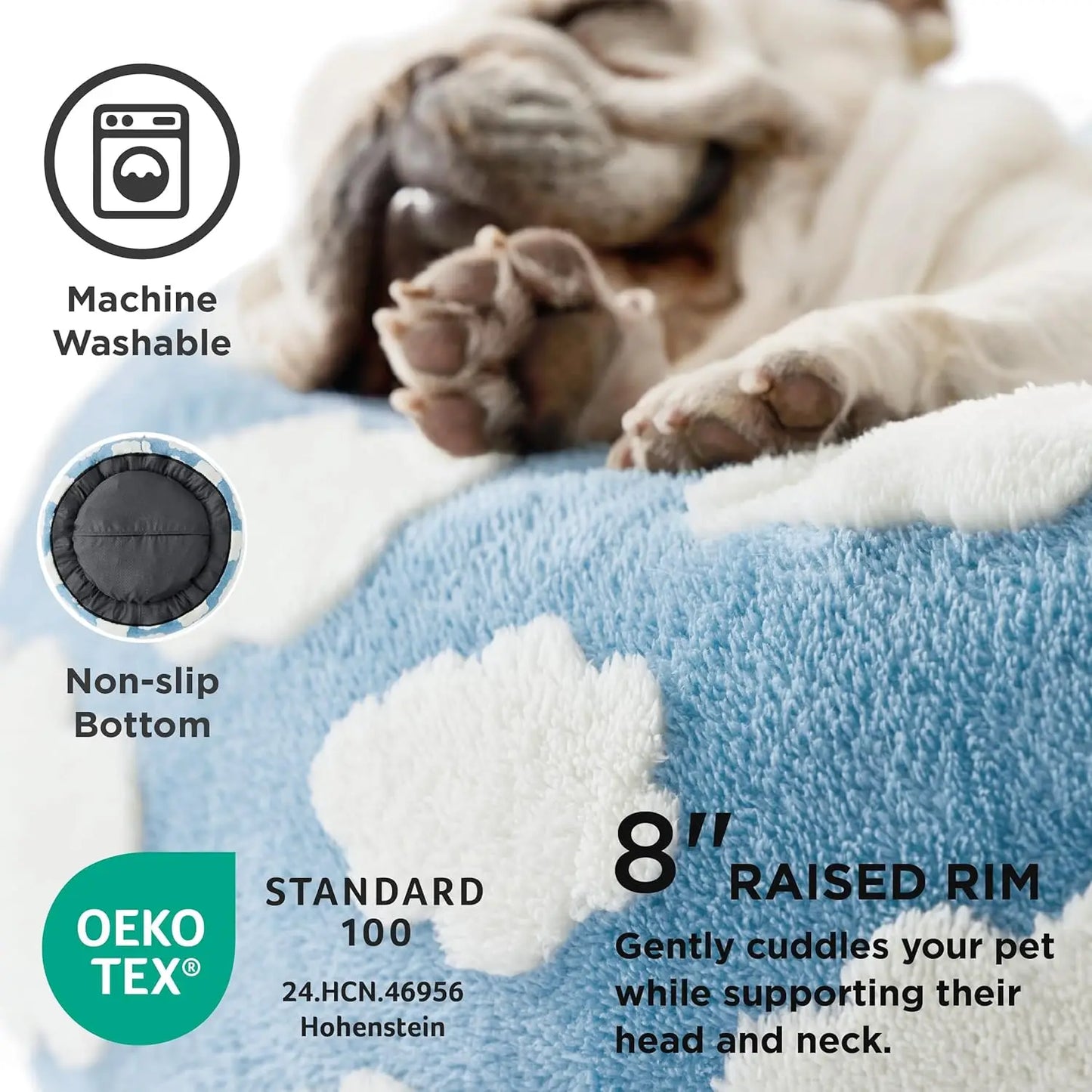 Cozy Round Donut Pet Bed with Washable Cover, Anti-Slip Bottom, 30 Inch Blue for Dogs and Cats