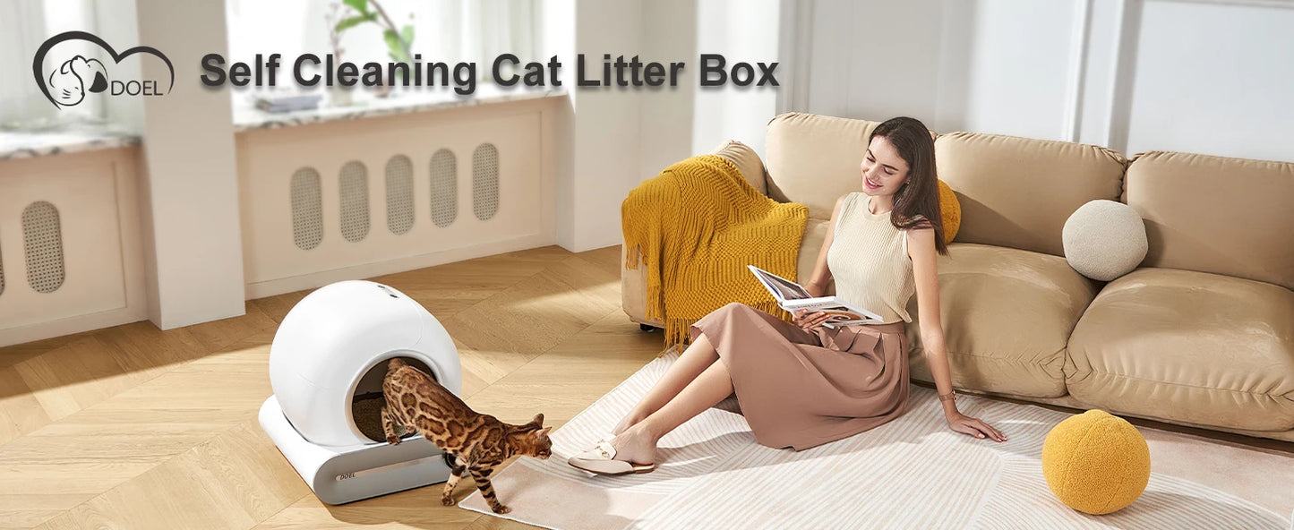 DOEL Self Cleaning Cat Litter Box 65L Automatic w/ Trash Bag & Litter Mat Smart Cat Toilet App Control 2.4G WiFi