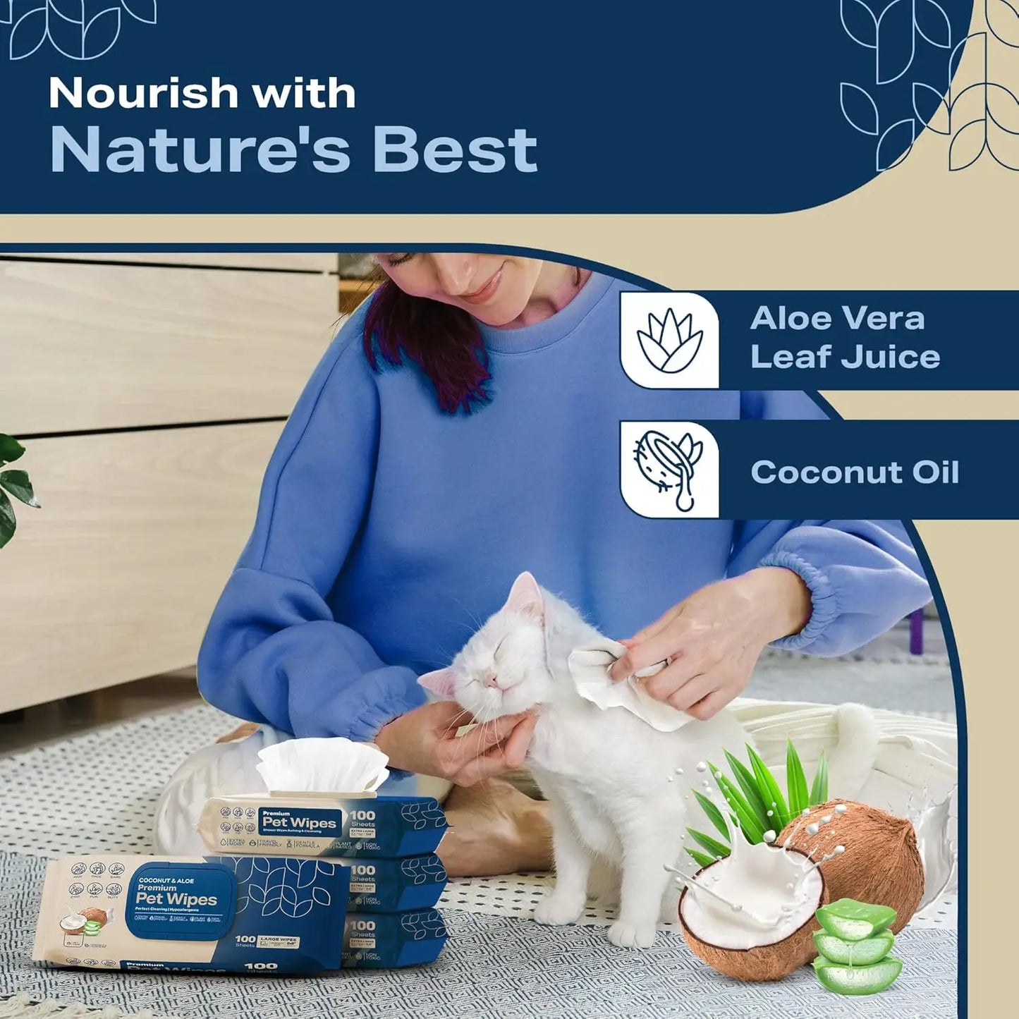 Coconut Scented Dog Wipes for Paws and Butt, Pack of 400 - Non Toxic Pet Wipes for Dogs and Cats with Travel Bonus