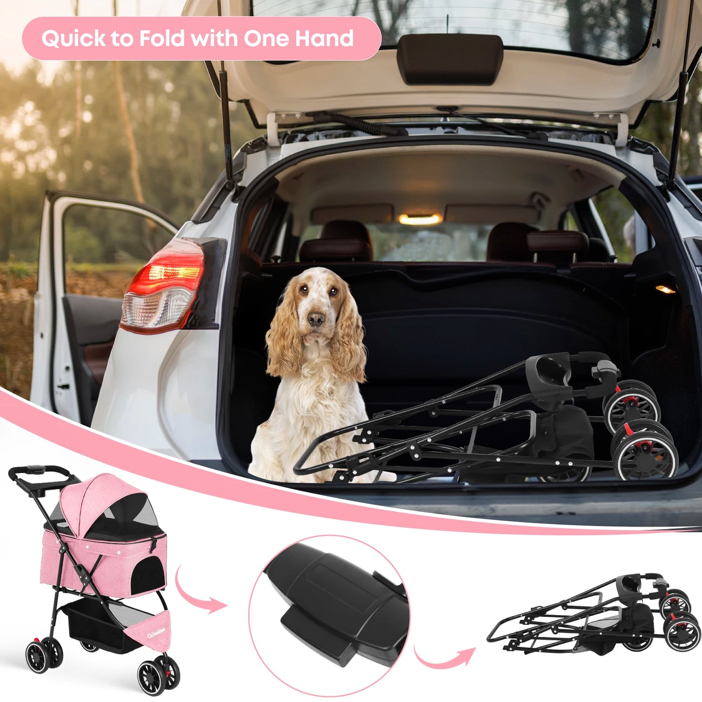 Pet Stroller For Small Puppy Dogs & Cats Travel Portable, Foldable Carrier