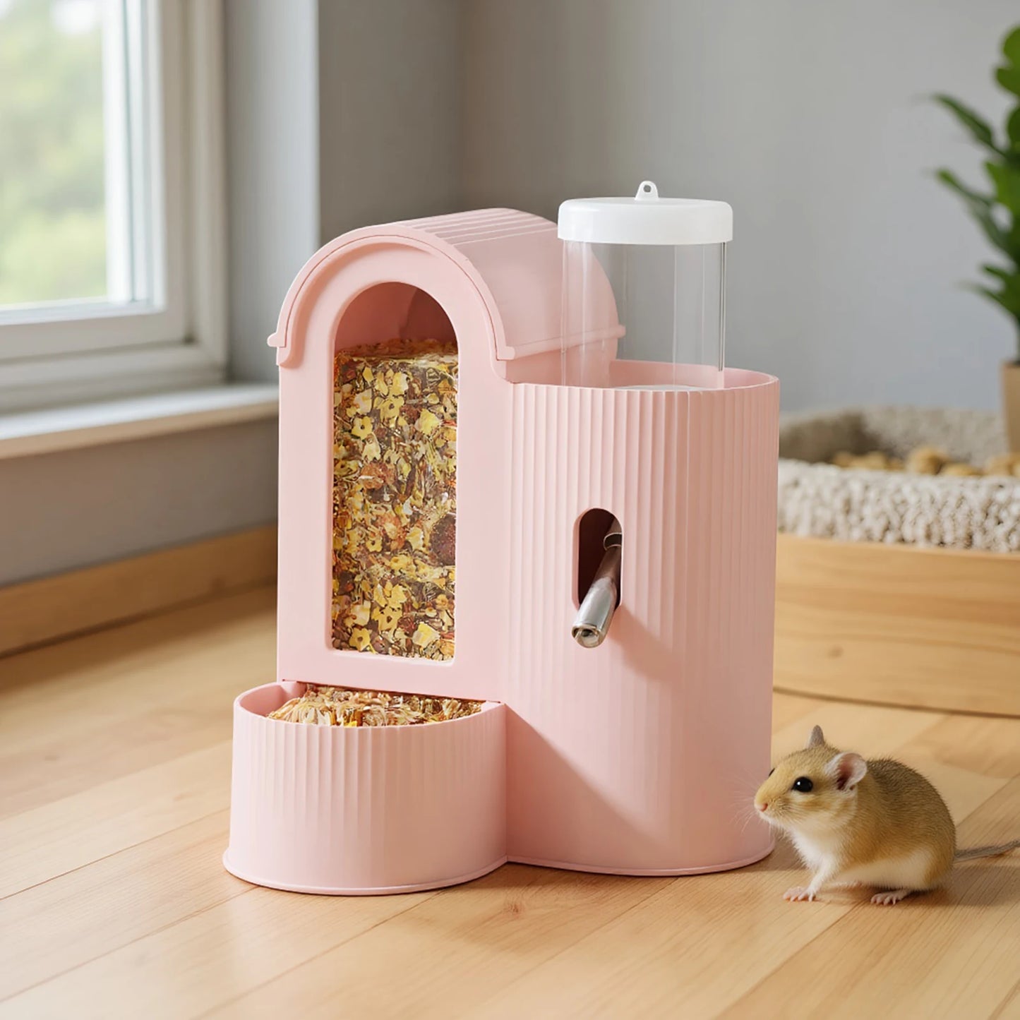 2-in-1 Automatic Food Bowl Large Capacity Hamster Feeder  No Drip for Hamster, Guinea Pig, Rat and Small Animals