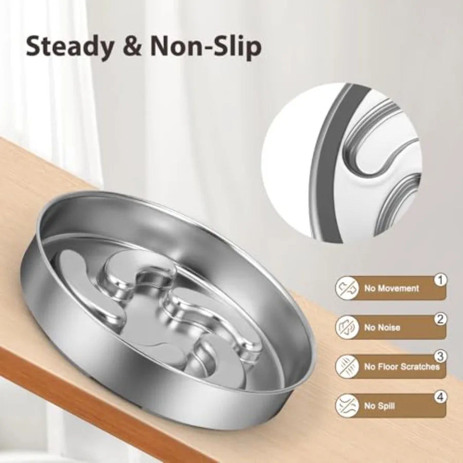 【Spot goods】Slow Feeder Dog Bowl Stainless Steel Heavy Duty with Non-Slip Base  for Small Medium Large Breed Size