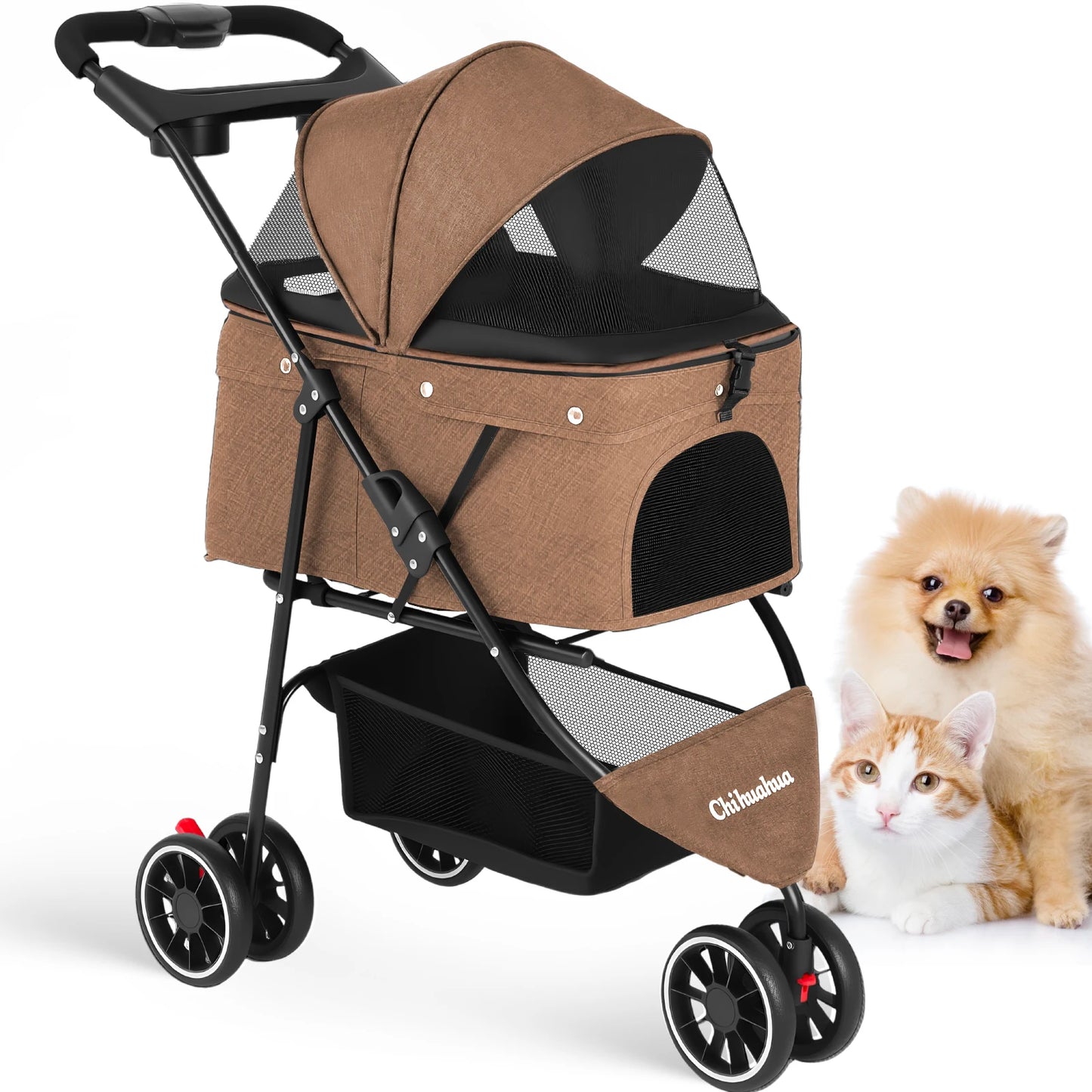 Pet Stroller For Small Puppy Dogs & Cats Travel Portable, Foldable Carrier