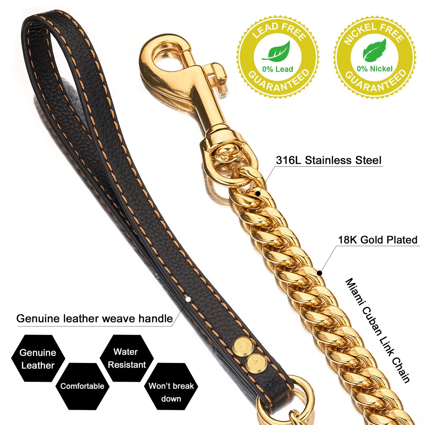 Stainless Chain Large Collar  Dogs Medium | Small Steel Gold  link for  Walking/Training