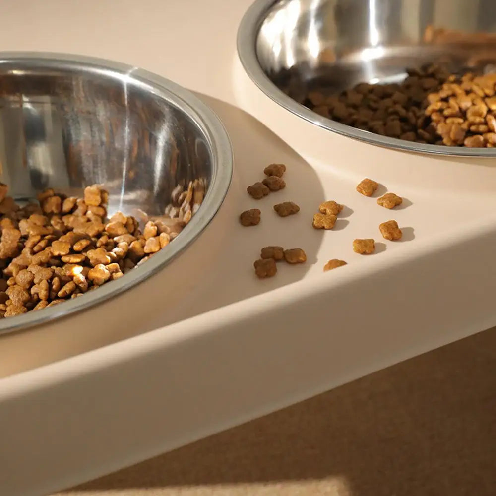 Elevated Dog Feeder foldable Raised Stand with Double Stainless Steel Food Water Bowls for Small Medium Large Dogs