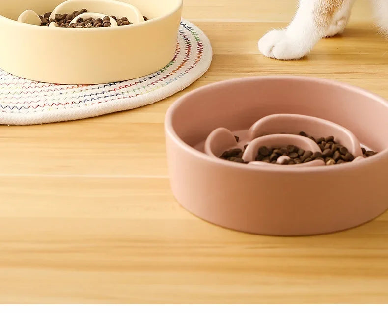 Ceramic Cat Dog Bowl, Ideal for Small and Medium-Sized Dogs, Slow Feeder Anti-Choking