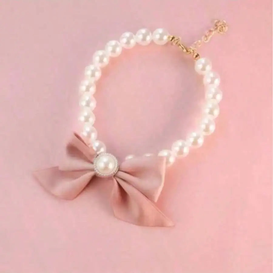 1pc Pet Cat Pearl Necklace, Cute Pearl Bow Tie Collar,Suitable For Small/Medium Dogs And Cats, Pet Christmas Decorative Necklace