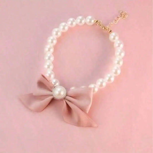 1pc Pet Cat Pearl Necklace, Cute Pearl Bow Tie Collar,Suitable For Small/Medium Dogs And Cats, Pet Christmas Decorative Necklace