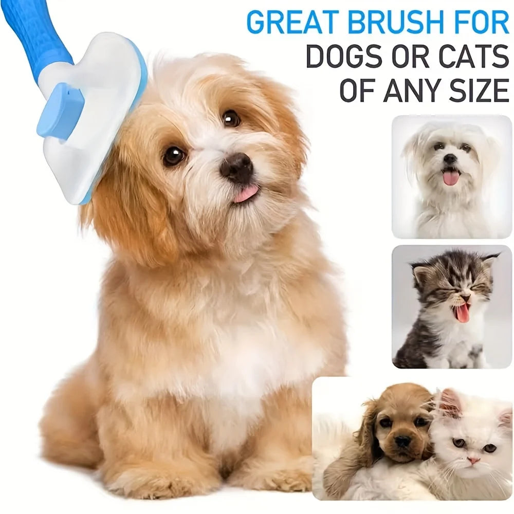 1pc Gentle Dog & Cat Grooming Brush - 1-Touch Detangling/3-Minute Deshedding, Ergonomic Handle, , Easy Clean