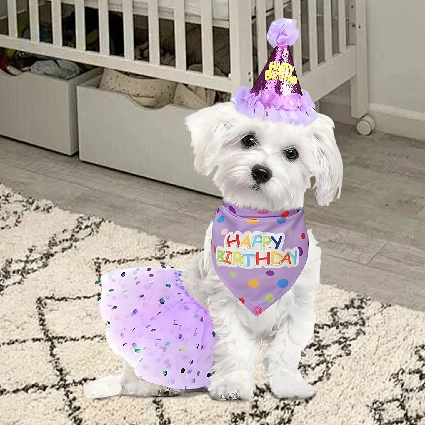 Cute Dog Birthday Costume Set | Adorable Party Hat with Matching Skirt and Scarf for Indoor and Outdoor Celebrations